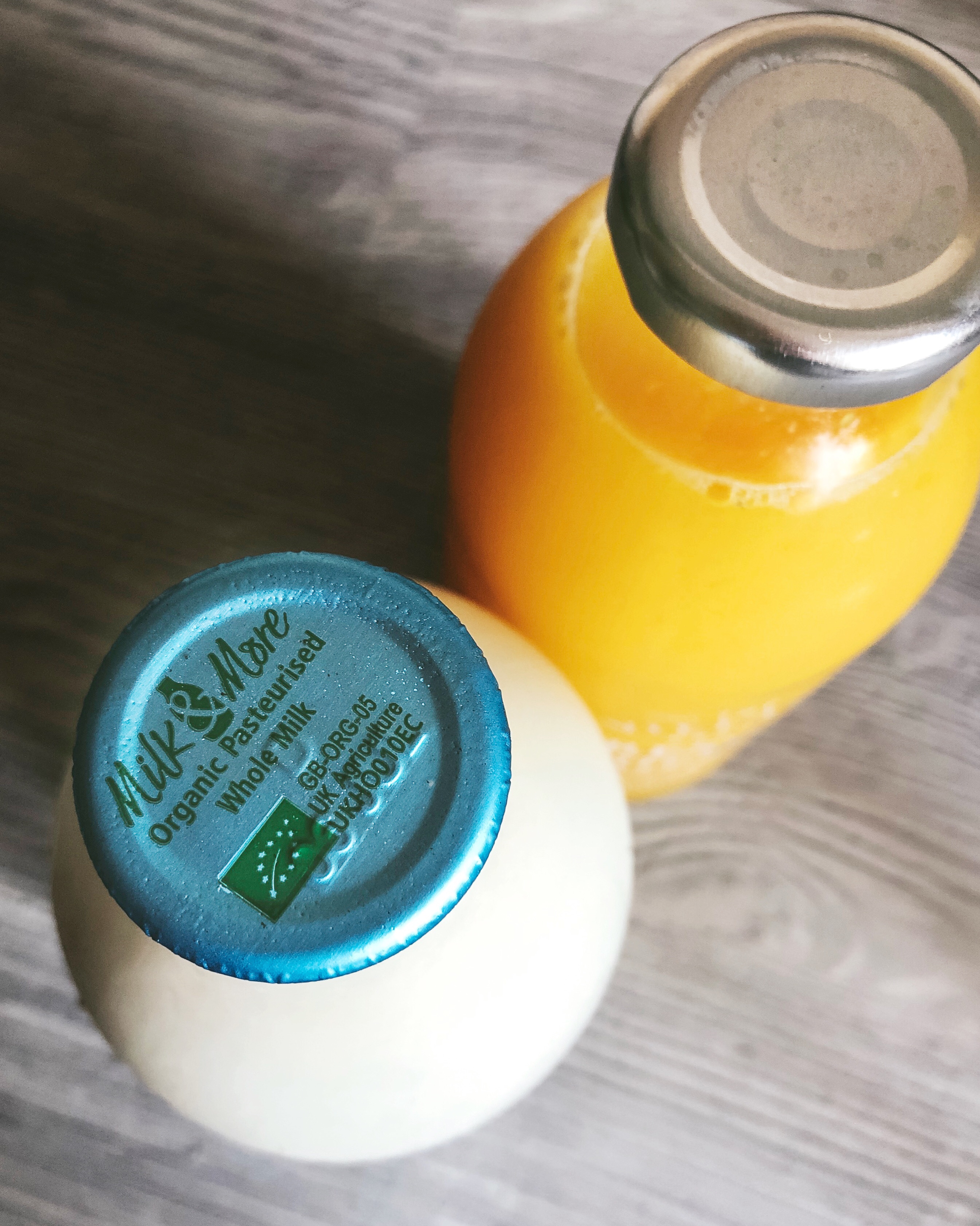 Milk and More Organic Whole Milk and fresh orange juice